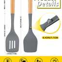 Pack of 2 Large Silicone Spatula, Heat Resistant Solid Turner, Non Stick Slotted Spatulas with Wooden Handle, Ideal Kitchen Utensils for Flipping, Pancakes, Eggs, Fish(GRAY)