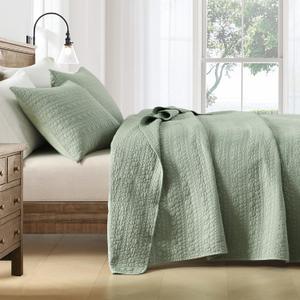 HORIMOTE HOME Quilt Set King Size Sage Green, Classic Geometric Spots Stitched Pattern, Stone-Washed Microfiber Chic Rustic Look, Ultra Soft Lightweight Quilted Bedspread for All Season, 3 Pieces