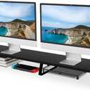 Aothia Large Dual Monitor Stand Riser - Monitor Stand For 2 Monitors, Monitor Stand With Drawer,Desk Shelf For Monitor, Wood Monitor Riser Stand with Storage Organize For Pc,Tv,Laptop,Screen (Black)