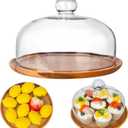 10 Inch Wooden Base Cake Display Stand with Glass Dome,Cloche Clear Glass Bell Jar Cover for Dessert Cheese Candy Plants Succulents