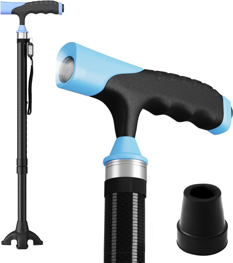 Walking Cane for Men for Stability, Walking Canes with Light,Adjustable Quad Canes for Men with Two Replacement Bases, Ultralight Carbon Fiber Walking Canes for Seniors Balance,Only 0.3kg