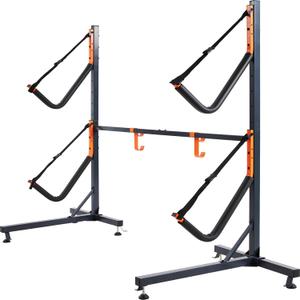WERMAH Double Kayak Storage Rack, Free Standing Kayak Stands for Two Kayak, SUP, Canoe and Paddleboard, Indoor Outdoor Garage with Paddle Board Hook