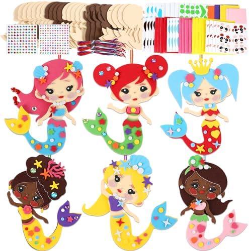 Qyeahkj 412pcs Mermaids Foam Crafts Kit for Kids 24 Sets Mermaid Foam Sticker Arts Christmas Gift with Magnet Summer Craft Project for Toddler Preschool for Under The Sea Birthday Party Favor Supplies