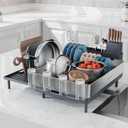 SUNLY Large Dish Drying Rack, Expandable Dish Racks for Kitchen Counter, Space Saving 304 Stainless Steel Drying Rack Kitchen, Extra Large Drainer with Multifunctional Flip Up Pegs, Gray