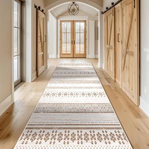 BESTSWEETIE 2x10 Area Rugs for Living Room Washable Moroccan Farmhouse Neutral Geometric Low Pile Non-Slip Soft Print Pattern Rug for Bedroom Kitchen Dining Room Entryway Cream/Brown/Pink