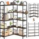 5 Tier Wooden Corner Bookshelves, 67 Inch Dark Brown Vintage Geometric Bookcase, DIY Bookcase Industrial Open Bookshelf, Heavy Duty Display Shelves Organizer for Living Room,Home Office.