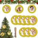 3 x MixTeach 12 Pieces Christmas Photo Frame Ornaments Round Glitter Holiday Picture Frame Gifts and Tree Decoration for Christmas Party Favor (Gold)