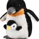 Plush Mum Penguin with Baby Stuffed Toys Pretend Play Animals Dolls Gifts for Kids 10 Inches