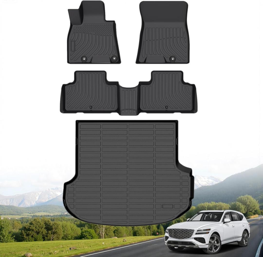 Hutisya-Floor Mats & Cargo Liner Set Fit for 2021-2026 Genesis GV80 5 Seats (Not for Coupe Models) All Weather Protection Anti-Slip & Durable TPE Full Set Liners Automotive Accessories-Black