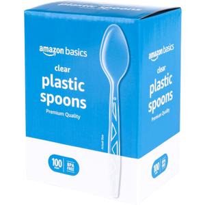 Amazon Basics Disposable Clear Plastic Spoons, Premium Quality, BPA Free, Strong, 100 Count