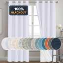 PrinceDeco Linen Texture Curtains for Bedroom Solid 100% Blackout Thermal Insulated with White Liner Room Darkening Curtains/Draperies for Living Room Nursery, Pearl White, 2 Pieces, W52 x L84