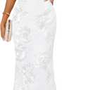 MEROKEETY Women's Floral Strapless Maxi Dress 2026 Summer Mesh Tube Bodycon Formal Wedding Guest Cocktail Party Long Dresses, Small