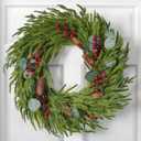 Norfolk Pine Christmas Wreaths for Front Door - 26 Inch Artificial Greenery Wreath with Red Berries for Outdoor Indoor Xmas Holiday Decor, Farmhouse Winter Decorations