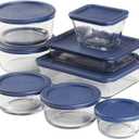 Anchor Hocking 16 Piece Glass Storage Containers with Lids (8 Glass Food Storage Containers & 8 Navy Blue SnugFit Lids)