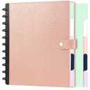 SKLENICE PU Leather Discbound Notebook 8.5" x 11" Disc Bound Planner Supplies with Discs 5 Tab Note Dividers & 60 Pages Wide Ruled Disc Planner for Work Travel Note Taking (Letter Size, Rose Gold)