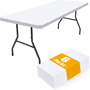 Smiry 6 Pack Rectangle Picnic Table Cloth, Waterproof Elastic Fitted Tablecloths, Washable Polyester Rectangular Patio Table Cover for Camping, Indoor and Outdoor (White, 30"x96")