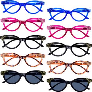 GUD 10 Pack Oversize Reading Glasses for Women With Spring Hinges(Include 2 Pairs Reading Sunglasses)