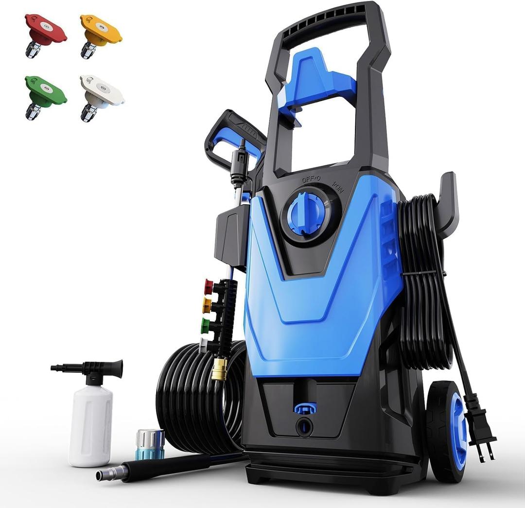 Pressure Washer, with 55FT Cleaning Range, 4 Nozzles, Foam Cannon, High Pressure Cleaning Machine for Cars, Homes, Patios, Fences, Blue