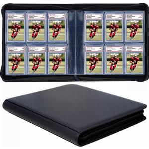 60 Pockets Graded Card Binder, Toploading PSA Slab Holder Album, PU Leather Graded Card Storage Binder, Premium 6 Pocket PSA Card Binder Album with Sleeves (Black)