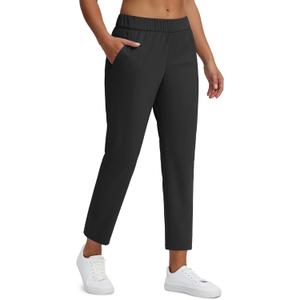 Women's Golf Pants with Deep Pockets Stretch 7/8 High Waisted Travel Pants Ankle Pants Casual (Black, XXL)