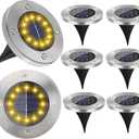 Solar Garden Lights Outdoor, 8 Packs Bright Solar Powered Ground Light with Updated 12 LEDs, Waterproof Disk Warm Flat Lights for Garden Patio Yard Deck Lawn Walkway Landscape Decor