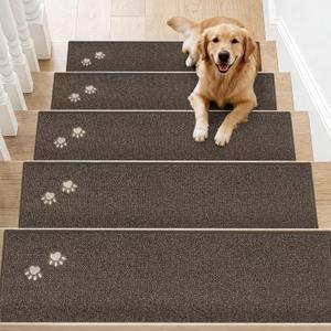 BEQHAUSE Stair Treads for Wooden Steps 28inX9in, Non Slip Carpet Stair Treads Indoor Stair Runners Machine Washable, Soft Stair Rugs Mat Surface Polyester TPE Backing, 15pcs, Brown