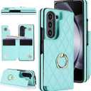 for Samsung Galaxy Z Fold 6 Wallet Case with Ring and Credit Card Holder, Cash Slot, Premium Diamond Leather Magnetic Clasp Kickstand Heavy Duty Protective Cover.(Green)