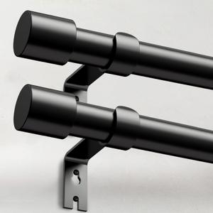 2 Pack Heavy Duty Curtain Rods for Windows 48 to 84 Inch, 1 Inch Black Curtain Rods Set of 2 Pack for Outdoor, Farmhouse, Bedroom, Adjustable Easy Install Drapery Rod (A2,Black,30"-90"-2Pack)