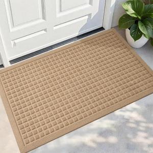PLEASOR Front Door Mat Indoor Outdoor Entrance, Dirt Resistant and Absorbent Doormat, Sturdy Non-Slip Backing Entry Mat, Fade Resistant, Easy Clean Low-Profile Entryway Mat, 29x17, Beige