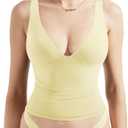 SUUKSESS Women Sexy V Neck V Back Tank Top Summer Sleeveless Going Out Double Lined Basic Tops (Medium, Yellow)