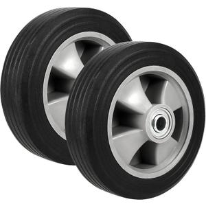 2 Pack 8 Inch Solid Rubber Replacement Wheels, Flat Free Hand Truck Tires with 5/8" Axle, Hand Truck Replacement Wheels for Cart, Wagons, Wheelbarrow, Dolly, Trolley, 330 lbs Max Load (Black + Grey)