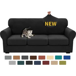 XINEAGE 2025 New 4 Pieces Couch Covers for 3 Cushion Couch Super Stretch Thick Soft Sofa Cover Anti Slip Sofa Slipcover Dogs Cats Furniture Protector (Black, 71"-91")