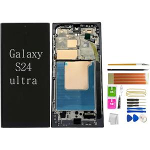 Galaxy S24 Ultra LCD Screen Replacement for Samsung Galaxy S24 Ultra 5G (SM-S928 Series) - LCD Display Touch Digitizer Assembly with Frame, Installation Tools, No Built-in Fingerprint Sensor (Black)
