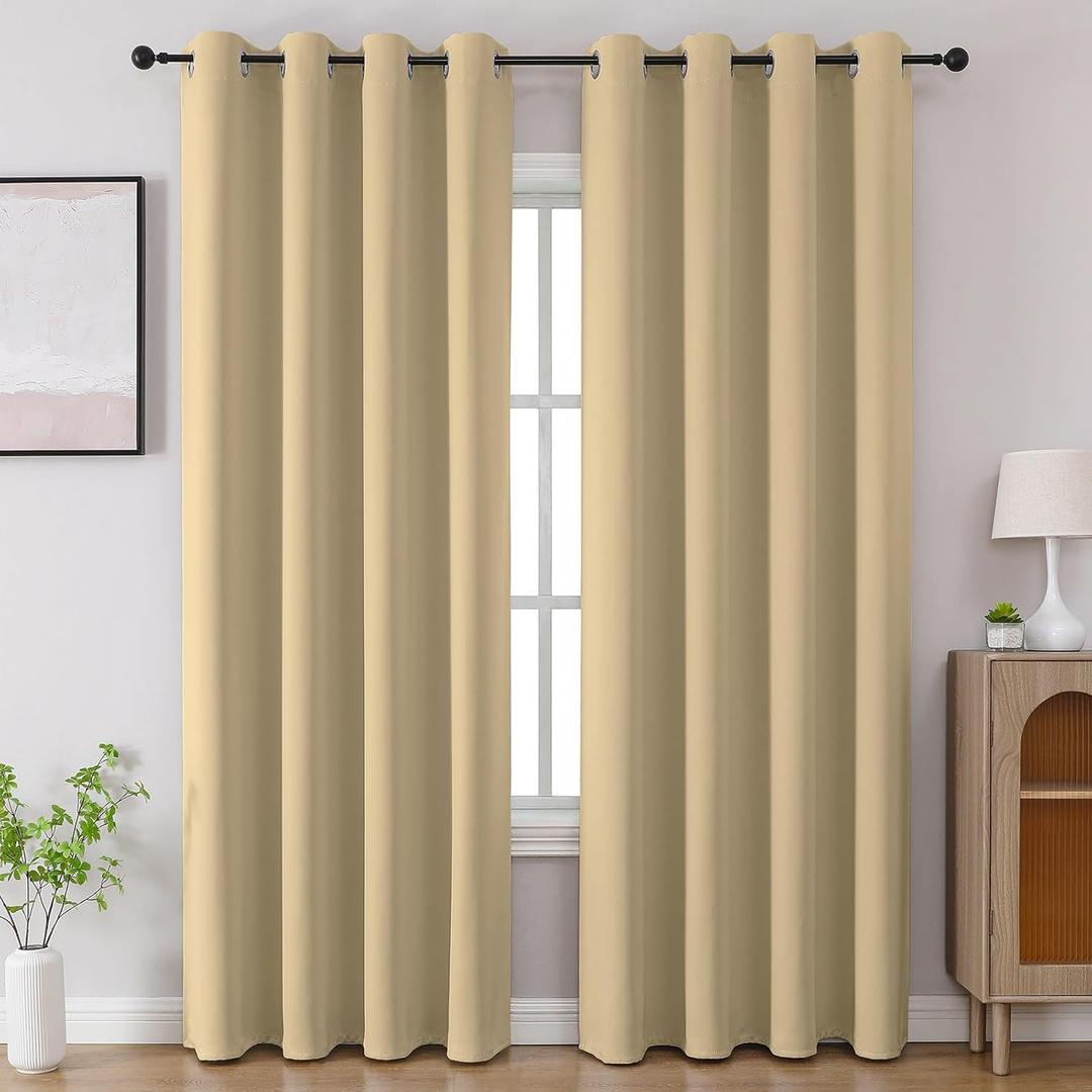 CUCRAF Beige Blackout Curtains 84 inch Length 2 Panels Set, Room Darkening Drapes for Living Room Bedroom, Thermal Insulated Light Blocking Grommet Window Curtain (W52 x L84 Inch)