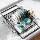 Sakugi Dish Drying Rack in Sink - Expandable Stainless Steel Dish Rack Over the Sink, Kitchen Sink Drain Strainer with Cutlery Holder & Cup Holders, 15.4 x 9.8 x 3.0 Inch, Black