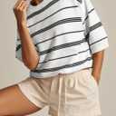 Dokotoo Womens Sweaters Spring Summer Oversized 3/4 Sleeve Striped Crewneck Casual Lightweight Knit Pullover Sweater Tops, XL