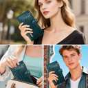 Large Capacity Wallets for Women Crocodile RFID Blocking 19 Card Slots Organizer Wallet Womens Billfold Long Purse Credit Cards Holder with Double Zipper, Pine Green