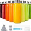 Sursip 10 oz Glass Juice Bottles, 8 Pack with Stainless Steel Lids – Reusable Small Glass Bottles for Smoothies, Iced Tea & Milk – LeakProof, BPAFree, Dishwasher Safe