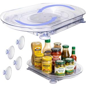 Rectangular Lazy Susan 16.5"x11" for Refrigerator Shelf - 180 Spinning Turntable Organizer with Suction Cups, Fits Fridge, Cabinet, Pantry & Countertop