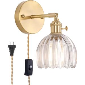Shenmoyl Plug in Wall Sconce, Transparent Tulip Glass Lampshade Wall Light Plugin Corded for Bedside Bedroom Doorway