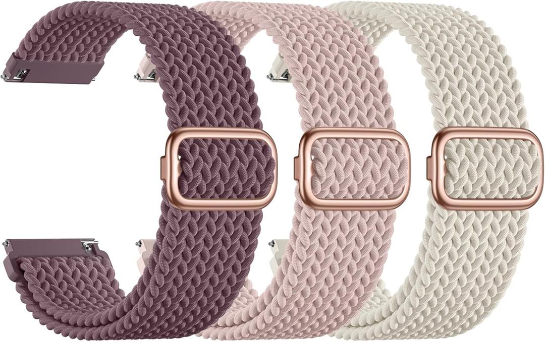 SNBLK 3 Pack 18mm 20mm 22mm Braided Watch Band Compatible with Garmin Vivoactive 5 Watch Bands/ Vivoactive 6/ 3/ 4s, Quick Release Adjustable Elastic Nylon Loop Strap for Venu 3S/ 2S/ Venu 3/ 2 Women Men