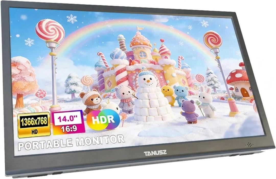 PJGCWB 14" Portable Monitor1366*768 HD USB-C HDMI Second External Monitor for Laptop,PC,Mac Phone,PS,Xbox,Swich,IPS Ultra-Thin Zero Frame Gaming Display