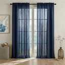 Navy Blue Coastal Linen Curtains, Effortless Elegant Rod Pocket or Clip Ring Sheer Drapes, Summer Dark Blue Boho Light Filtering Nautical Window Panel for Bedroom Living Room, 84 Inch Length (52"W x 84"L (Pack of 2))