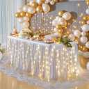 PARTISKY Gray Tulle Tutu Table Skirt for Rectangle Tables or Round Table,Led Light String Table Cloth for Wedding Baby Shower Birthday Party Dessert/Cake Tables
