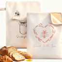 WiNDANCE Wide Zipper Access Beeswax Bread Bags for Homemade Bread - 2 Packs XL Reusable Organic Beeswax Linen Cotton Sourdough Bag, Homesteading Essentials Sourdough Bags with Zip to Keep Fresh (White - Little Bee)