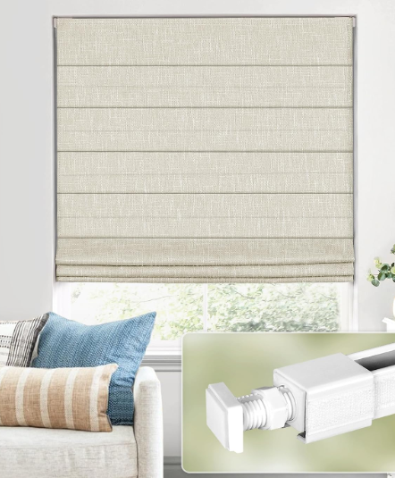 UNISHADES No Drill Cordless Roman Shades, Room Darkening, 29×48 in Beige
Cordless fabric shades with polyester material provide room darkening, easy installation without drilling