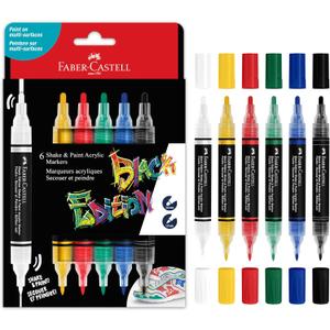 Faber-Castell Shake & Paint Markers: Classic - 6 Count Dual Tip Acrylic Paint Pens, Permanent Fabric and Art Markers, Paint Markers for Wood, Art Supplies