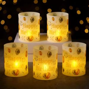 10 Pcs Gold and White Happy Birthday Centerpieces for Tables Gold and White Birthday Lantern Boxes with Tea Lights Candles Centerpieces for Table Ideas for Women Men Party Supplies