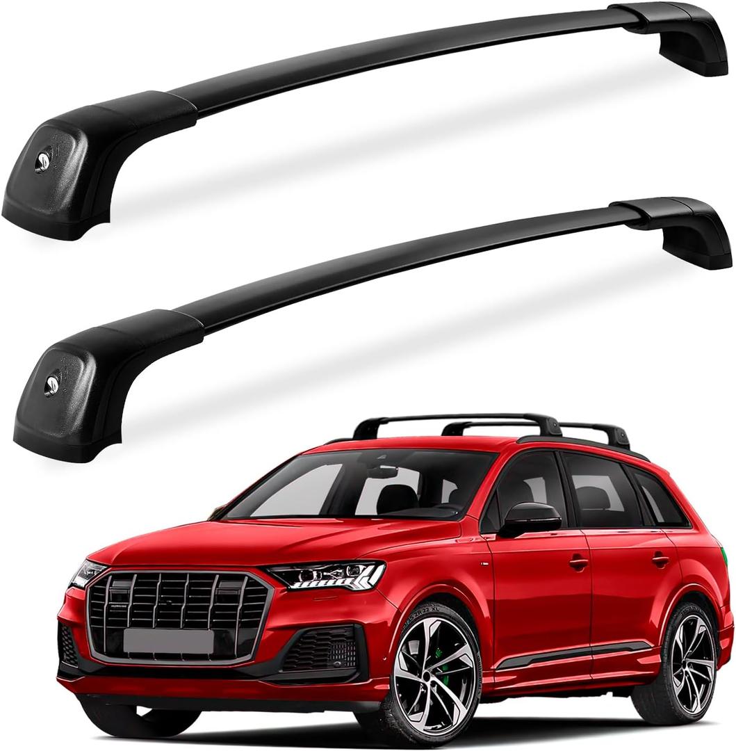 FengYu Roof Rack Cross Bars 260lbs Compatible with Audi Q7 2016 2017 2018 2019 2020 2021 2022 2023 2024 2025 (with Side Rails), Heavy Duty Lockable Rooftop Aluminum Crossbar Black Car Carrier Luggage