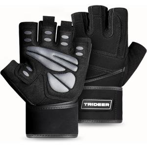 Trideer Workout Gloves for Men, Weight Lifting Gloves with Wrist Wrap Support, Full Palm Protection & Extra Grips for Weightlifting, Exercise, Cross Training, Fitness, Pull-up (Large, Black-Wrist)